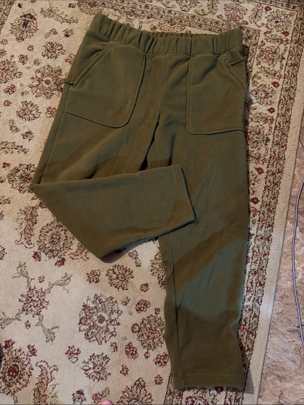 Men's Olive Green Fleece Joggers with Patch Pockets